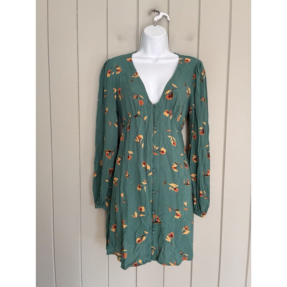 Billabong Days On End Dress S Small Emerald Green Floral Babydoll Cottagecore